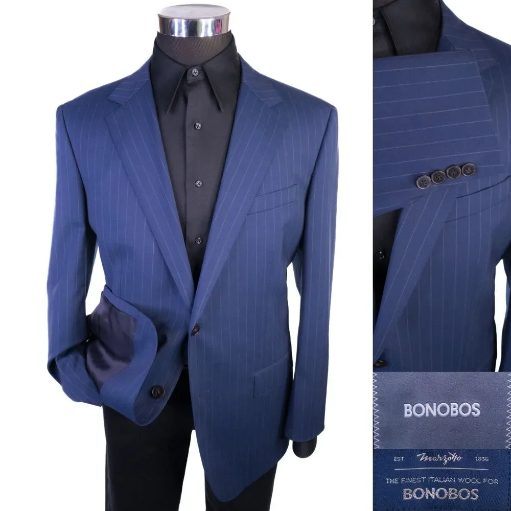 Bonobos Blazer Sport Coat Marzotto Wool Size 42R Two Button Jacket Striped Blue